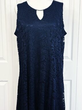 NWT JM Collection Intrepid Blue Lace Sleeveless Keyhole Midi Dress 1X